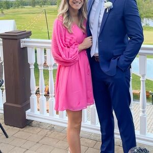 Hot pink baby doll sleeve statement mini dress